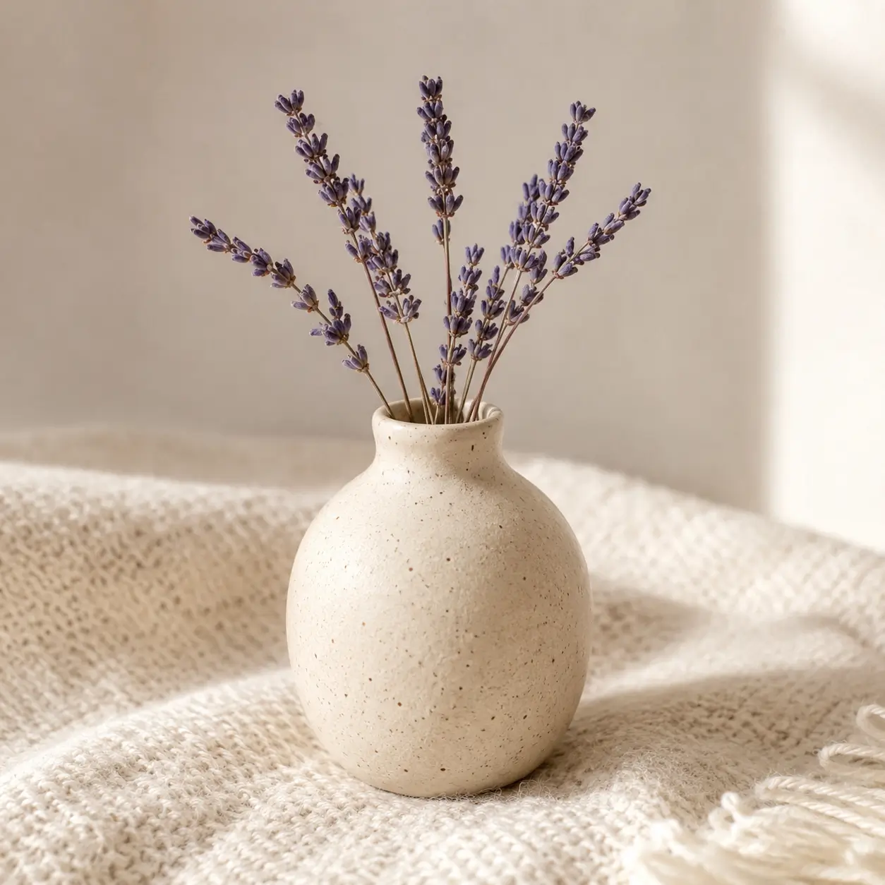 Handmade ceramic bud vase with dried lavender